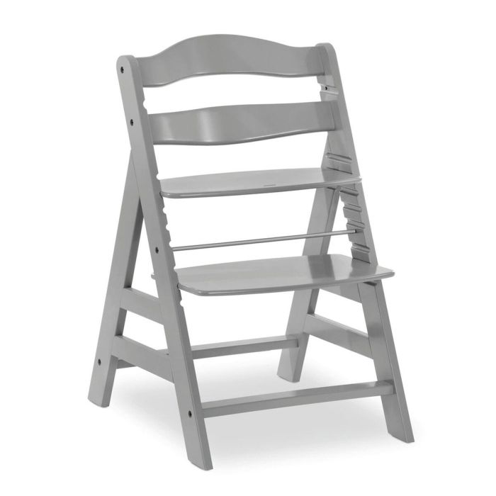 HAUCK Alpha + Silla alta de madera escalable para bebé - Asiento y reposapiés ajustables, arnés 5 puntos, gris 1
