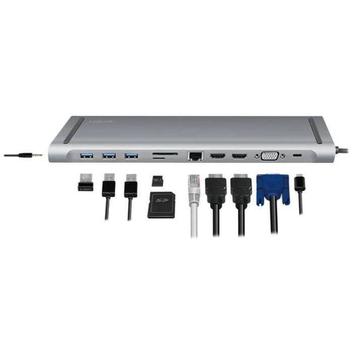 LogiLink UA0373 Docking Station USB-C 11-in-1 PD 100W Aluminio Plata para Windows/Mac/Linux 4