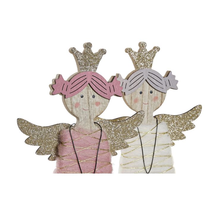 DKD Home Decor Decoración Navidad Fantasía Pack 6 Figuras Surtidas Ángel y Corazón de Madera Blanco Rosa - Alto 26.5 cm 1
