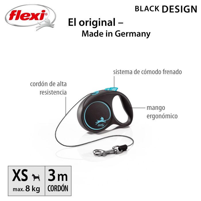 Flexi Correa Black Design XS Cordón 3M Azul 2