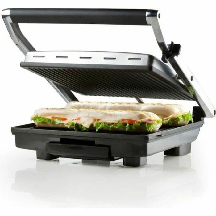 Domo Parrilla Multifuncional 2000W Acero Inoxidable Placas Teflón Grandes, Termostato Ajustable, Cubierta Flotante para Panini y Carnes