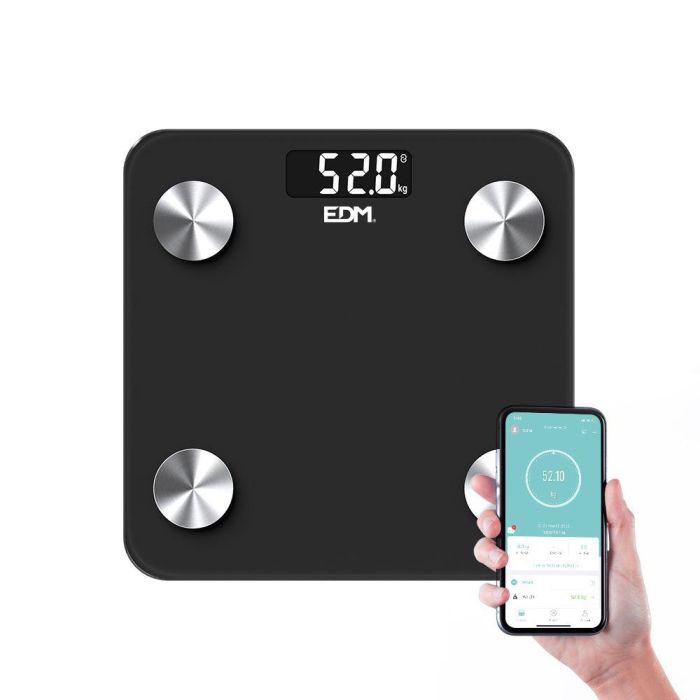 Edm Báscula de Baño Digital Inteligente Bluetooth Negra, Cuerpo Composición, Máximo 180 kg