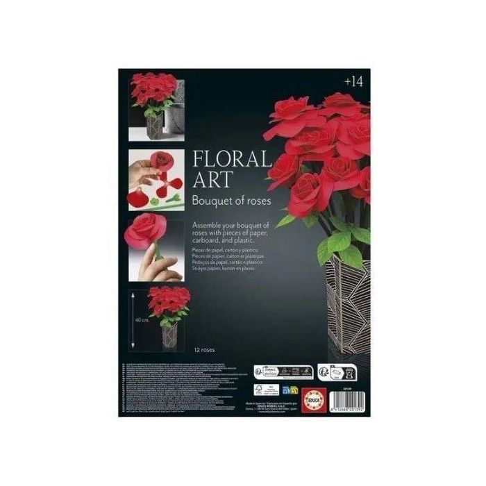 Educa 20139 Kit de Manualidad Ramo 12 Rosas Rojas de Papel Arte Floral, sin Pegamento ni Tijeras, Decorativo, Sostenible, +6 años 3