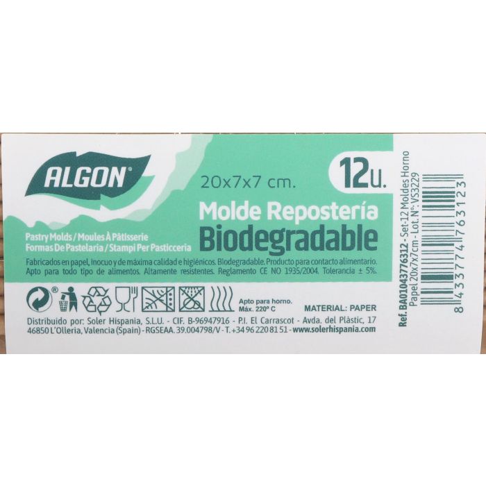 Set de 12 moldes para horno de papel Algon, 20x7x7 cm (24 Cajas) 4 Set de 12 moldes para horno de papel Algon, 20x7x7 cm (24 Cajas) 4