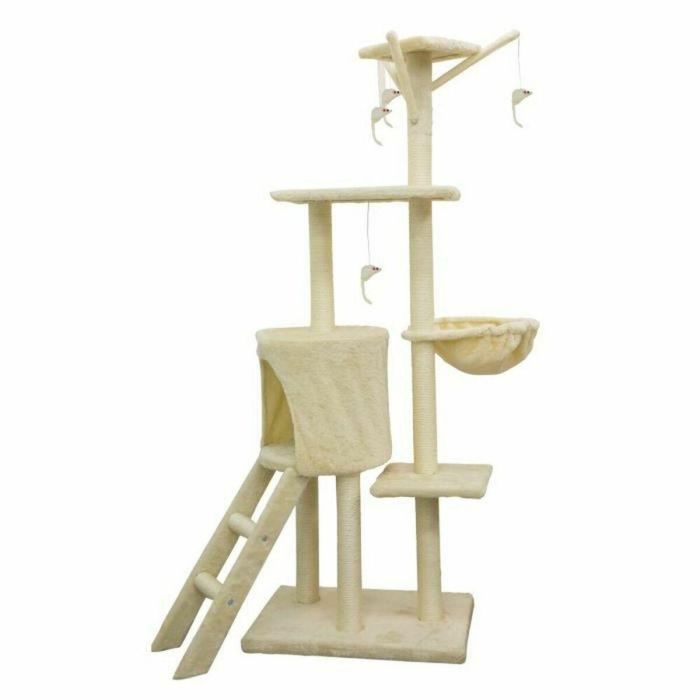 JIPSY ALC12 Árbol para Gatos Mediano con Nicho, Rascador de Sisal y Felpa, 3 Plataformas y Escalera Beige 79x34x138 cm