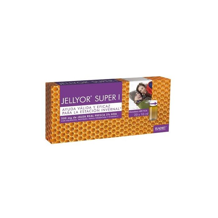ELADIET Jellyor Super I (Invierno) - Jalea real, Equinácea, Propóleo, Papaya, Vitamina C - Defensas Inmunitarias - 20 Monodosis