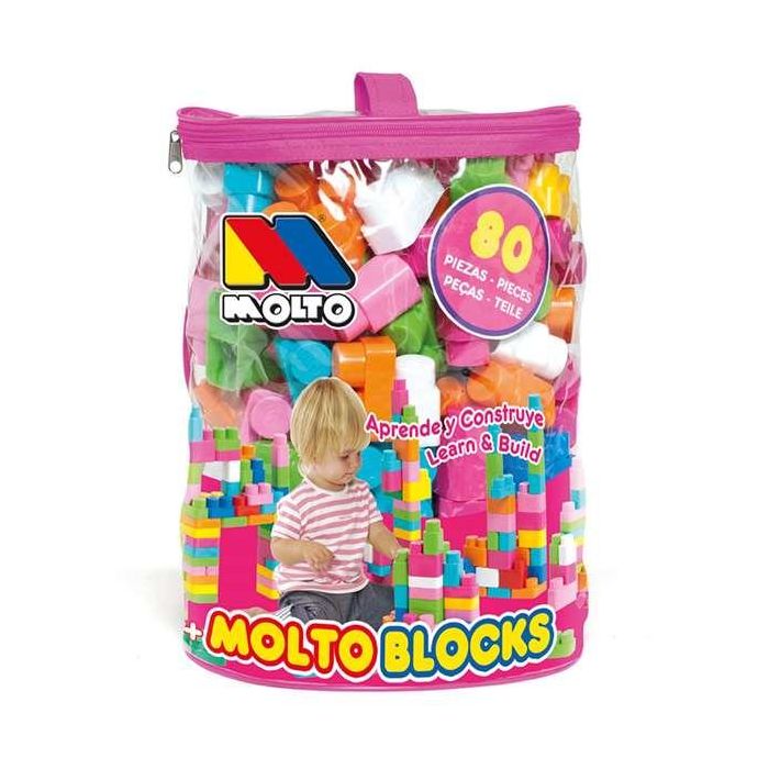 Bolsa construccion molto rosa con 80 piezas Bolsa construccion molto rosa con 80 piezas