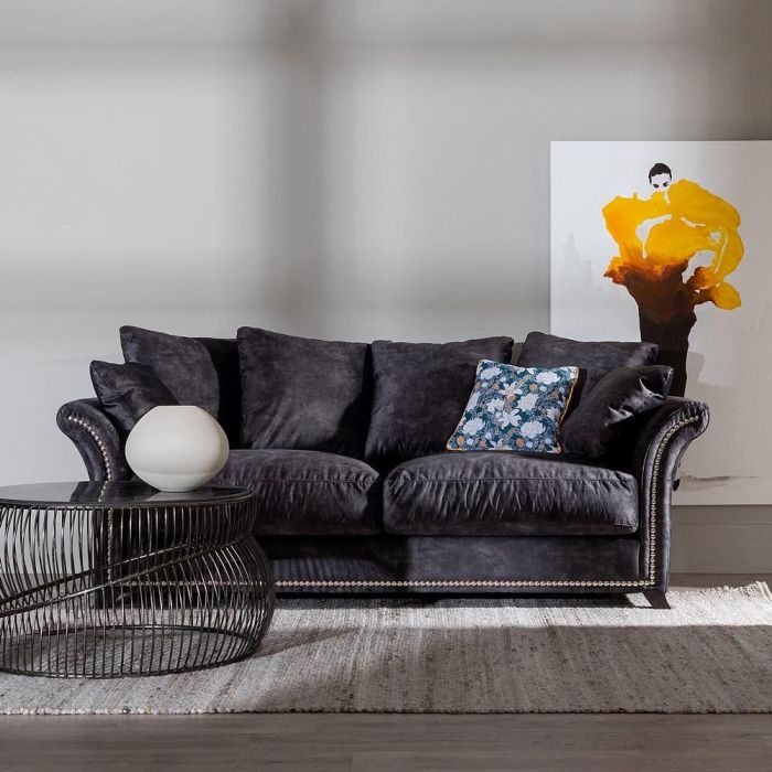 Sofá 3 Plazas Gris Oscuro Tejido Salón 228 X 97 X 100 cm