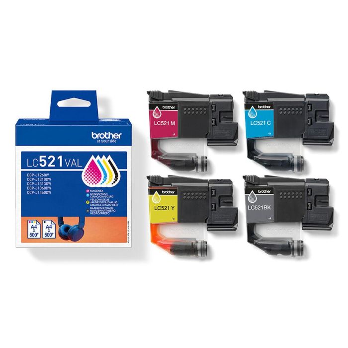 Brother LC521VAL Multipack Cartuchos Tinta Original Negro Cian Magenta Amarillo 500 páginas ISO/IEC 24711 para Impresoras 10