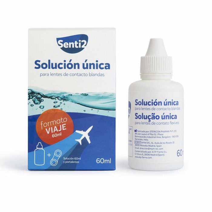 Senti2 Solución Lentes de Contacto con Ácido Hialurónico + Portalentes | Limpieza, Desinfección e Hidratación Diaria 60ml