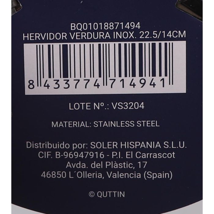 Hervidor de Verdura en Acero Inoxidable Quttin 22.5 cm x 14 cm (12 Unidades) 5 Hervidor de Verdura en Acero Inoxidable Quttin 22.5 cm x 14 cm (12 Unidades) 5