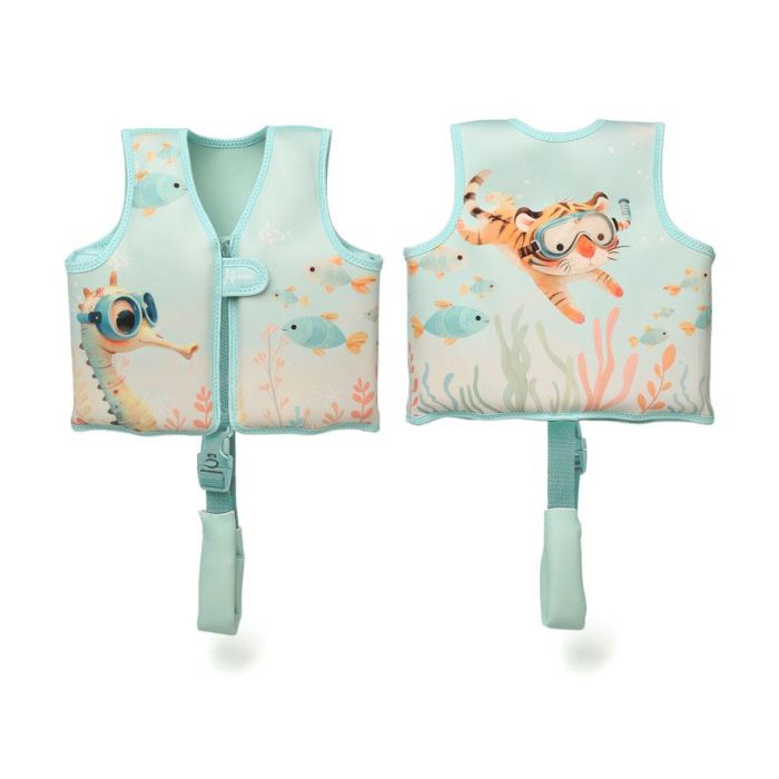 Kiokids Chaleco de Flotación para Bebés y Niños Ocean Dreams, 15-19 kg 2-3 Años, Neopreno con Diseño de Animales Marinos, Ajustable y Seguro
