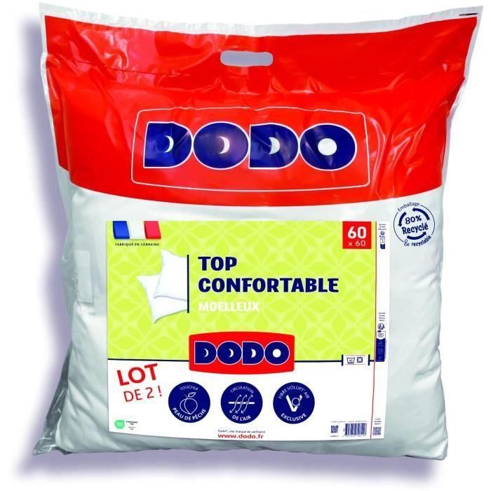 DODO - Juego de 2 almohadas - Cómodas - 60 x 60 cm - 100% poliéster VOLUPT'AIR - Blanco