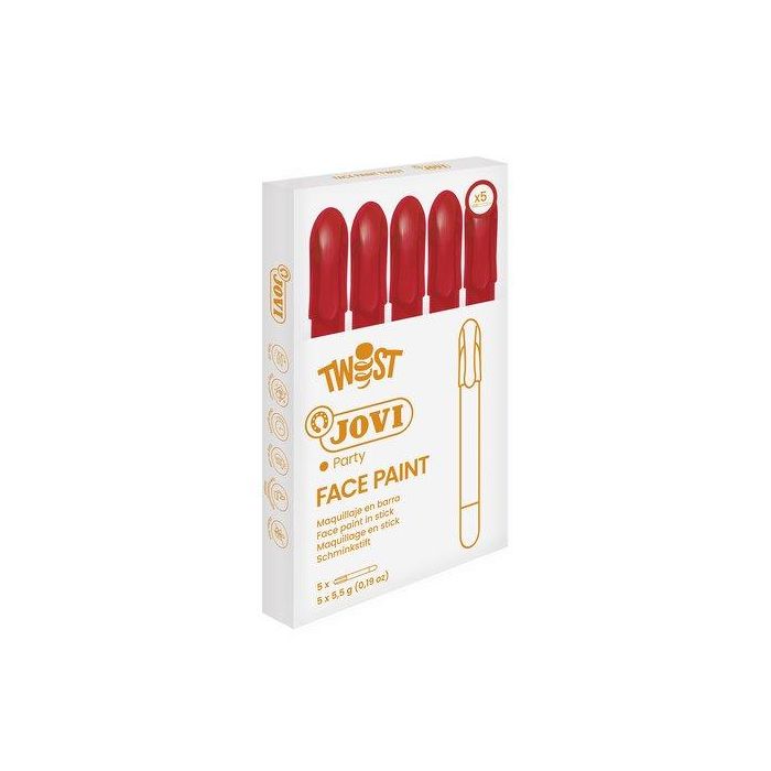 Jovi Twist Make-Up Maquillaje en Barra Rojo, alta cobertura, sistema retráctil, ideal para niños +3 años, caja de 5 unidades