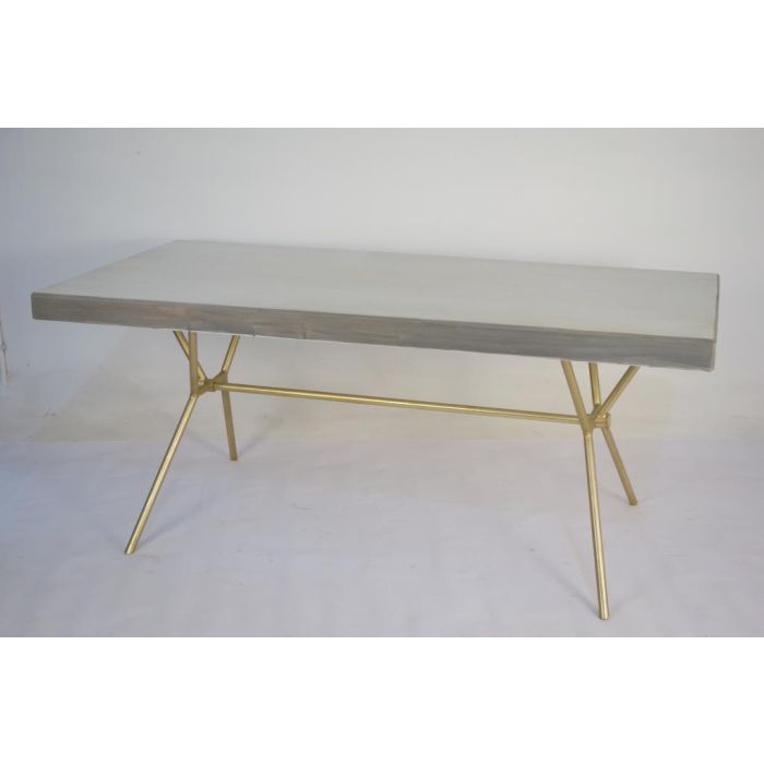 Mesa de Comedor DKD Home Decor Gris Dorado Blanco Latón Madera de mango (180 x 90 x 76 cm)