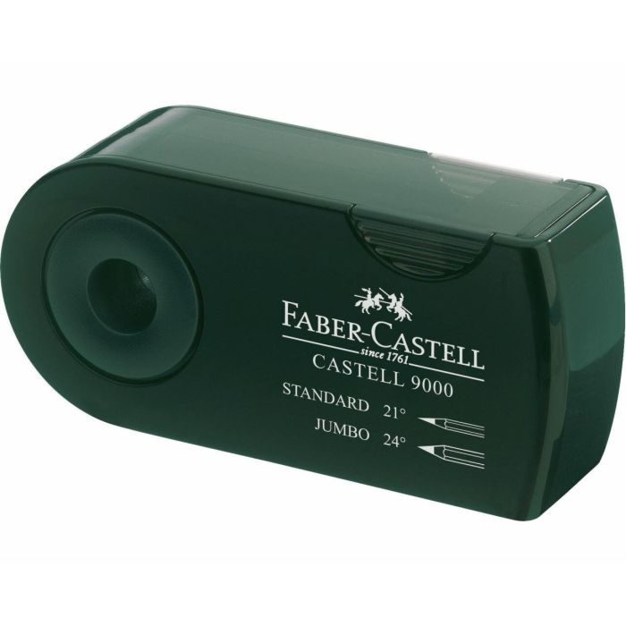 Faber castell afilalápices doble 9000 standard jumbo con funda y depósito verde 1 Faber castell afilalápices doble 9000 standard jumbo con funda y depósito verde 1