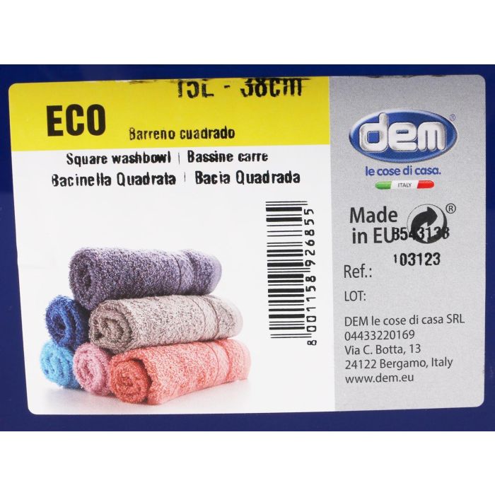 Barreño Cuadrado Eco 15L - 38 cm Dem (12 Unidades) 3 Barreño Cuadrado Eco 15L - 38 cm Dem (12 Unidades) 3
