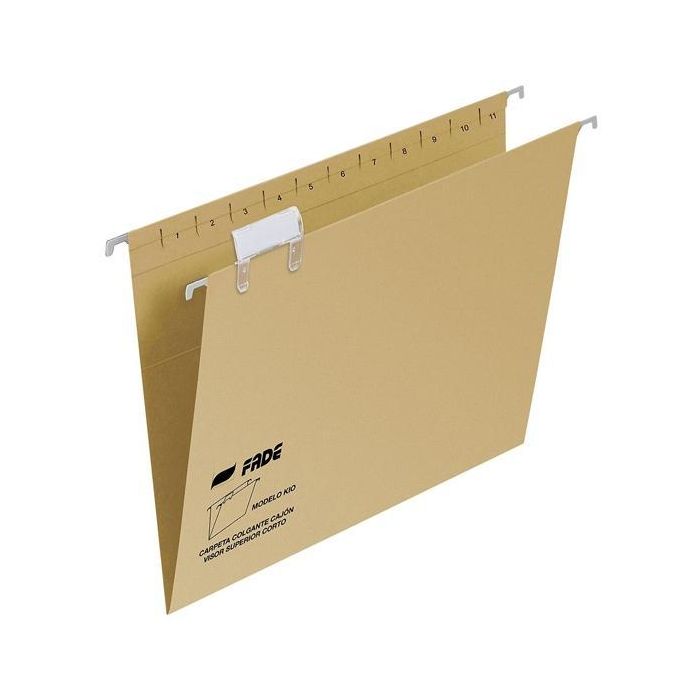 Fade Carpeta Colgante Folio Prolongado con Visor Superior y Etiquetas, Cartulina Kraft Eco, Lomo en V, 50 Unidades (50 Unidades)