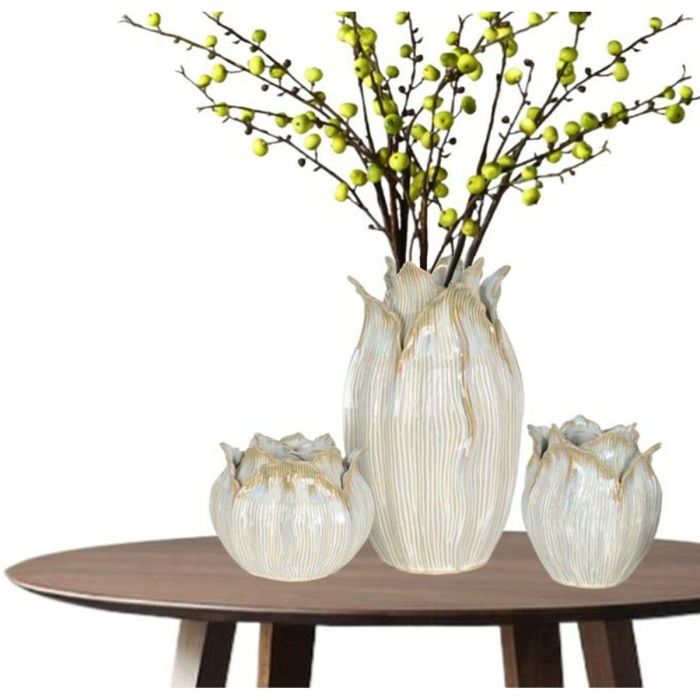 DKD Home Decor Jarrón Shabby Crema de Cerámica 22 x 19 x 22 cm 3