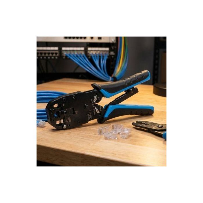 Phasak TD 019 Crimpadora Profesional para Conectores RJ11, RJ12 y RJ45 con Topes, Corte y Pelado - Compatible con Categorías Cat 5/5e/6/6A/7