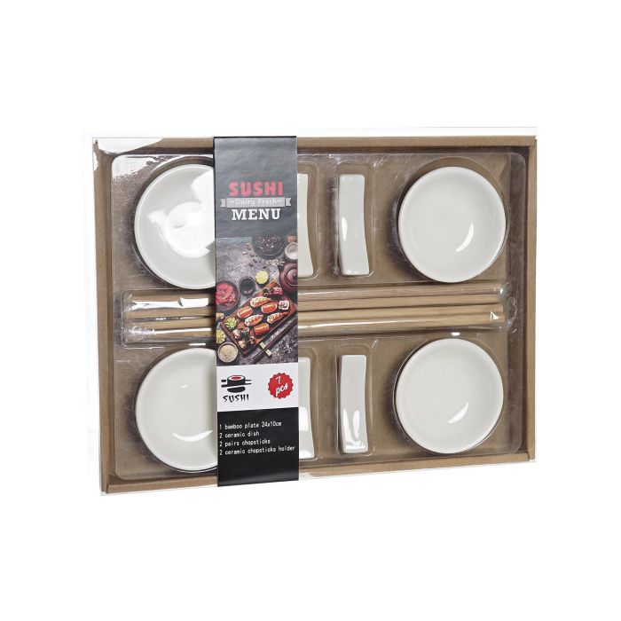DKD Home Decor Set de 12 Sushi Oriental Blanco Natural Gres Bambú 20.3 x 2.5 x 27.3 cm 3 DKD Home Decor Set de 12 Sushi Oriental Blanco Natural Gres Bambú 20.3 x 2.5 x 27.3 cm 3