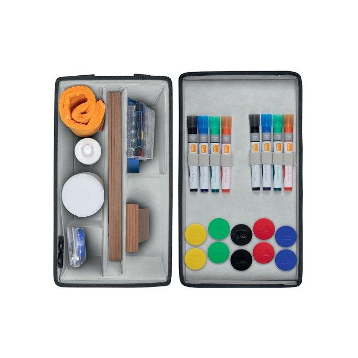 Kit De Accesorios Nobo Para Pizarras ( Incluye:10 Rotuladores Para Pizarra, 10 Imanes Surtidos De 38 Mm Para Pizarra, Cuadrados Magnéticos Surtidos Para Escribir, 10 M De Cinta Cuadriculada Autoadhesiva Negra De 3 Mm, Paquete De 100 Toallitas Limpiadoras,