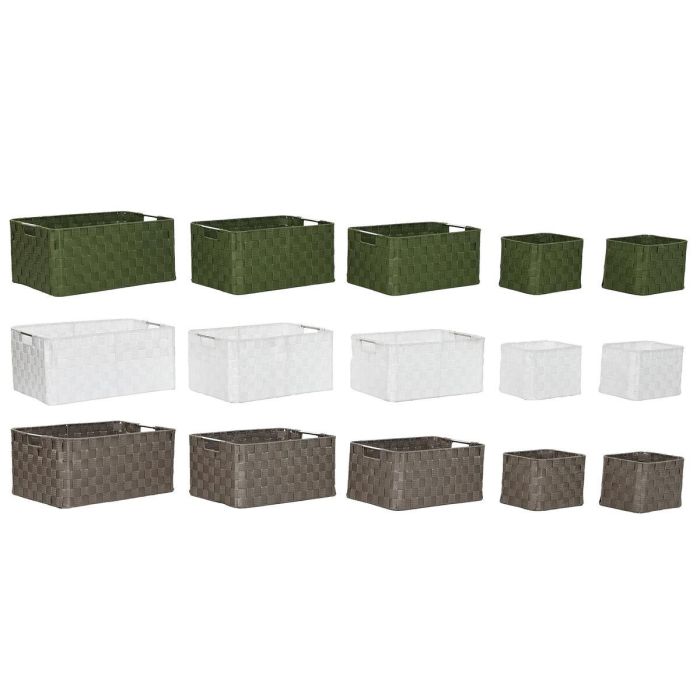Juego de Cestas Home ESPRIT Verde Gris Crema Metal Polipropileno (3 Unidades)