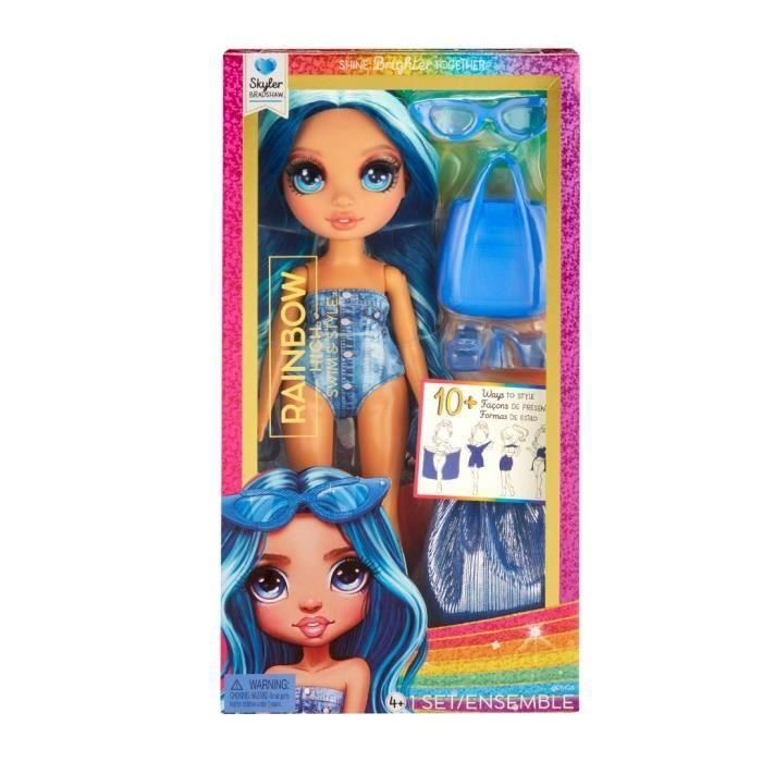 Rainbow High Swim & Style - Muñeca de moda articulada 27 cm - Skyler (Azul) - Bañador + Pareo - a partir de 4 años 4