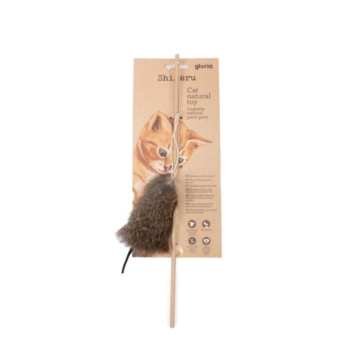 Gloria Palo de Juego para Gatos con Ratita de Piel de Conejo Real y Madera Natural, Activa Instinto, Fabricado en España 1 Gloria Palo de Juego para Gatos con Ratita de Piel de Conejo Real y Madera Natural, Activa Instinto, Fabricado en España 1