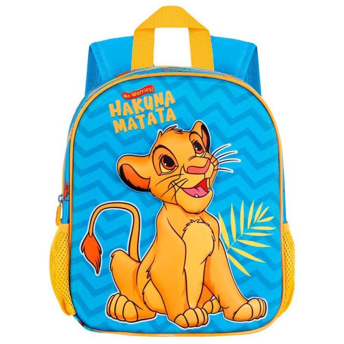 Disney El Rey León Mochila Preescolar 3D Relieve Frontal Hakuna Azul, Compartimento Principal y 2 Bolsillos Laterales, 8.5 Litros