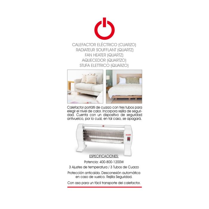 Basic Home Calefactor Eléctrico 600W-1200W, 13x23x53 cm (4 Unidades) 8