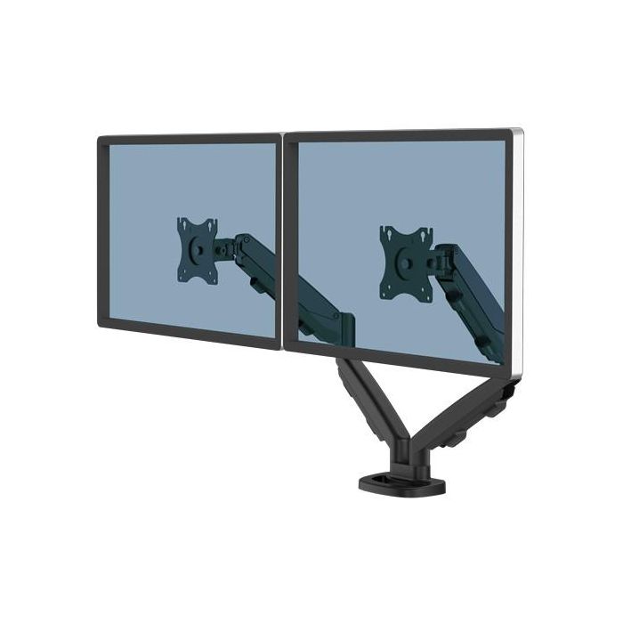 Fellowes 9683401 Brazo para Monitor Doble EPPA hasta 39 pulgadas, 8kg, Pinza/Atornillado, Ajustable, Negro