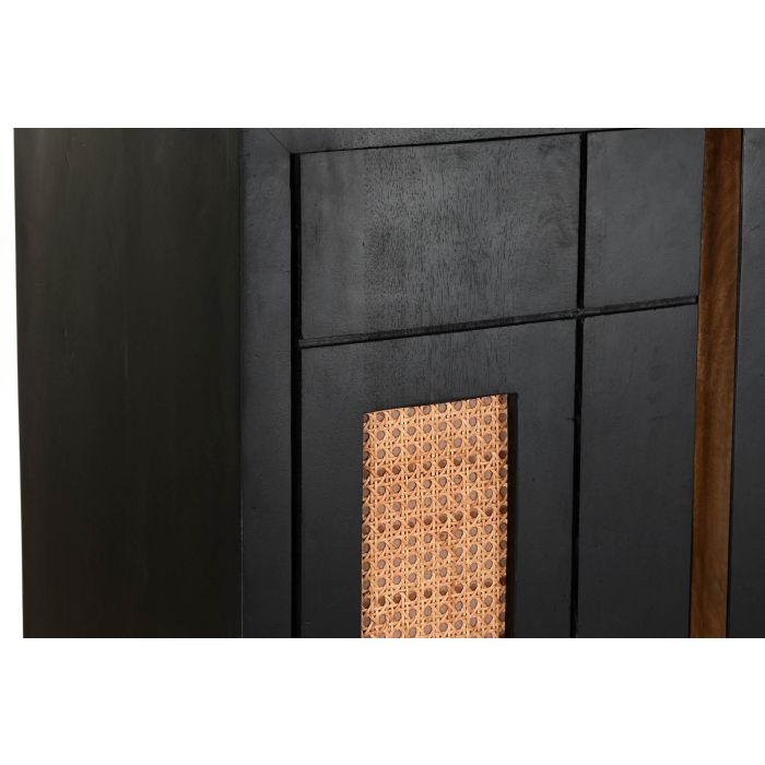 DKD Home Decor Buffet Negro y Natural de Madera de Mango y Ratán con Patas de Metal, 4 Puertas, 2 Estanterías, 160x40x90 cm 2 DKD Home Decor Buffet Negro y Natural de Madera de Mango y Ratán con Patas de Metal, 4 Puertas, 2 Estanterías, 160x40x90 cm 2
