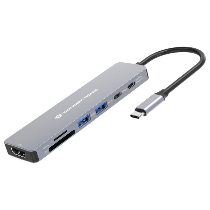 Conceptronic DONN28G Docking Station Gris USB Tipo C HDMI USB-A 5 Gbps SD/MicroSD PD 100W 4K 60Hz 1