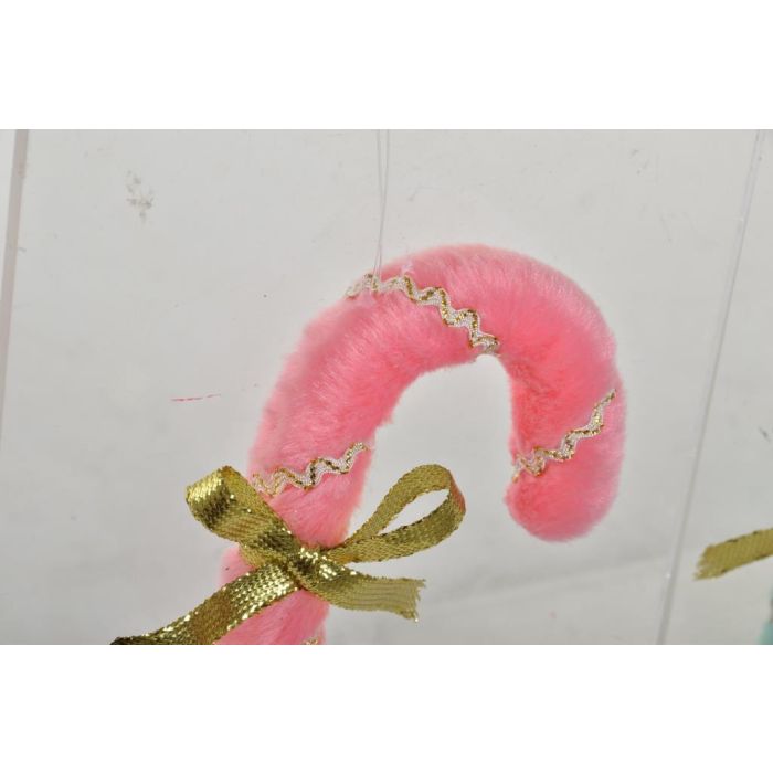 DKD Home Decor Decoración Colgante Navidad Bastón Fantasía Porexpan Poliéster Rosa Verde 2x16x8cm (12 Unidades) 1