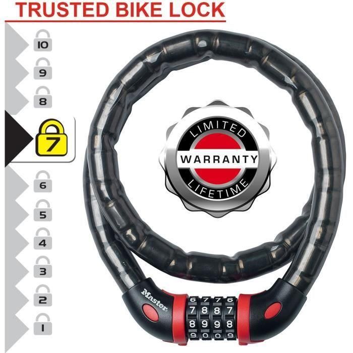 MASTER LOCK Cable antirrobo para bicicletas: ideal para bicicletas, bicicletas eléctricas, patinetas, cochecitos, cortacéspedes y otros equipos 1