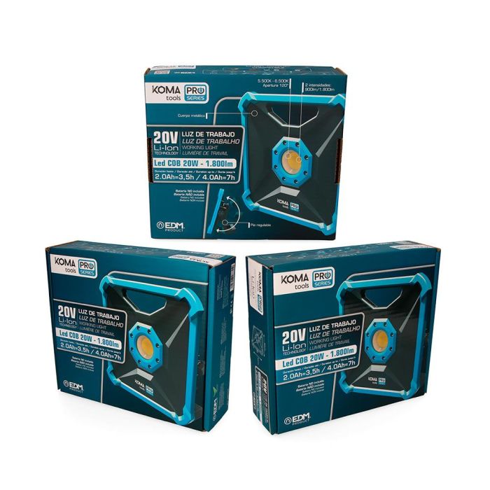 Koma Tools Foco Proyector LED 20W 1800LM, Luz Fría 6500K, Ángulo 120°, IP20, Cuerpo Aluminio, 22.8x7x22.8cm 2