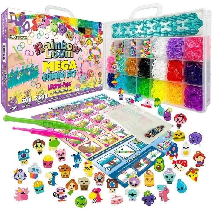 Bandai - Rainbow Loom Mega Combo Set - Fabricación de pulseras - Telar con 5600 elásticos - Dijes y cuentas - CD00101 Bandai - Rainbow Loom Mega Combo Set - Fabricación de pulseras - Telar con 5600 elásticos - Dijes y cuentas - CD00101
