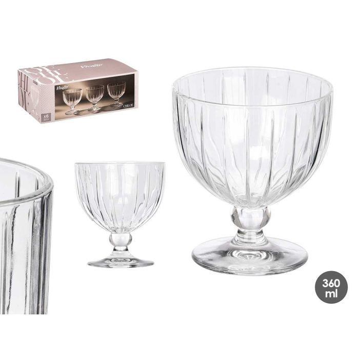 Vivalto Copa de Helado Rayas 360 ml Transparente de Vidrio 10.5x12x7.9 cm (Set de 24)