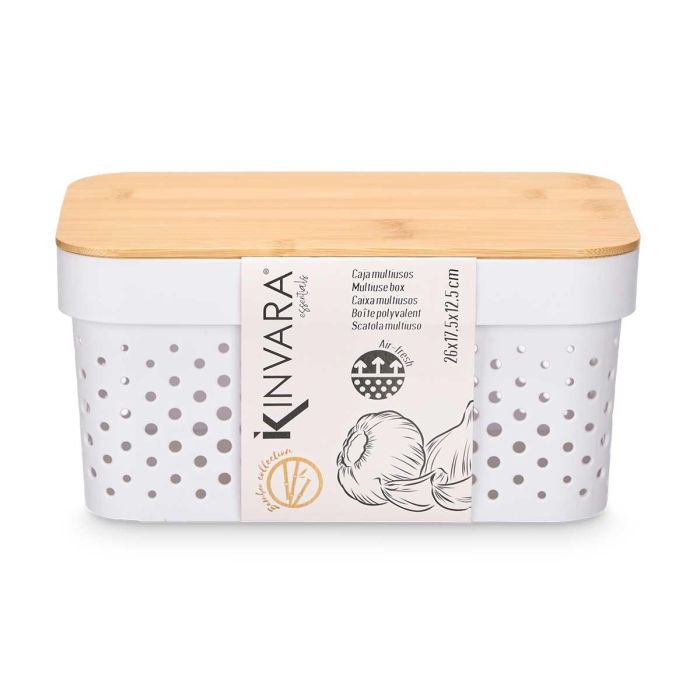 Caja Multiusos Perforada Tapa Bambu Peq Blanc 12Cm Kinvara (8 Unidades) 1 Caja Multiusos Perforada Tapa Bambu Peq Blanc 12Cm Kinvara (8 Unidades) 1