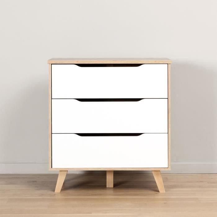 FINLANDEK VANKKA Cómoda Cajonera Escandinava, 3 Cajones, Roble y Blanco Mate, Patas Madera Maciza, 80x42x86 cm 2 FINLANDEK VANKKA Cómoda Cajonera Escandinava, 3 Cajones, Roble y Blanco Mate, Patas Madera Maciza, 80x42x86 cm 2
