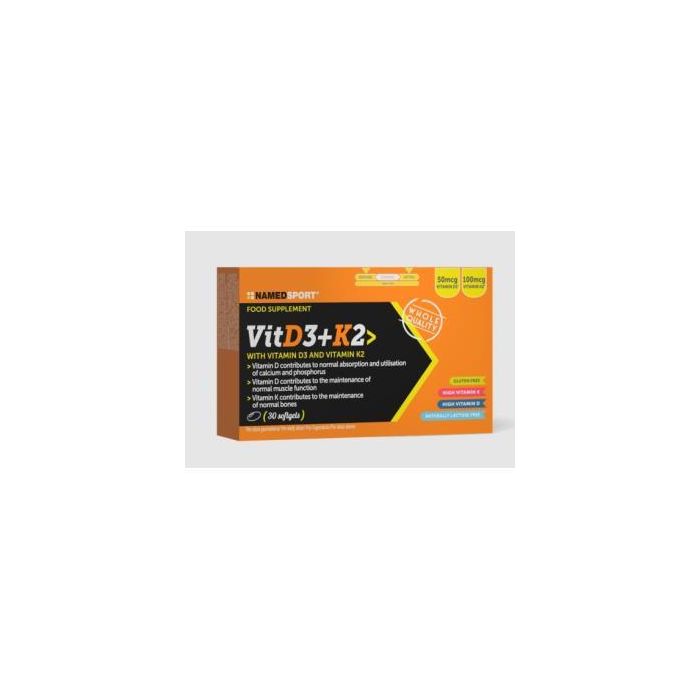 NAMED SPORT Vitamina D3 + K2 con Aceite de Hígado de Bacalao para Absorción de Calcio, 30 Comprimidos