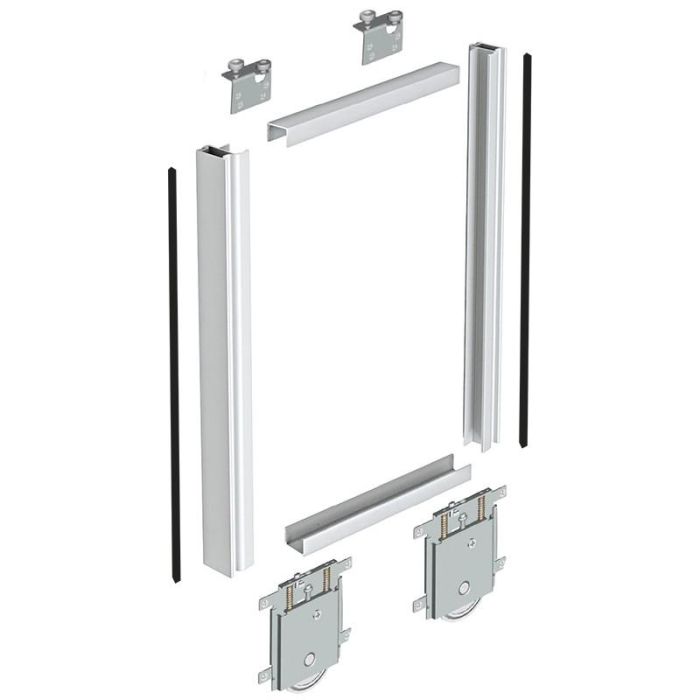 Herrajes Fab. Nacional Kanda Sp10 Kit Puerta Lacado Blanco 2,60M con 2 Perfiles, 2 Ángulos, 2 Juegos de Ruedas y Polipelo