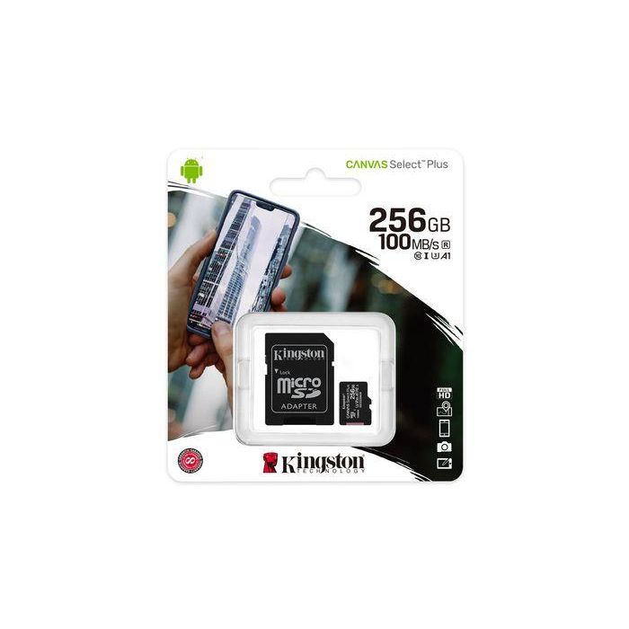 Kingston Tarjeta de Memoria Micro SDHC Canvas Select 256GB, Clase 10, Lectura 100MB/s, Escritura 85MB/s, Incluye Adaptador 4 Kingston Tarjeta de Memoria Micro SDHC Canvas Select 256GB, Clase 10, Lectura 100MB/s, Escritura 85MB/s, Incluye Adaptador 4