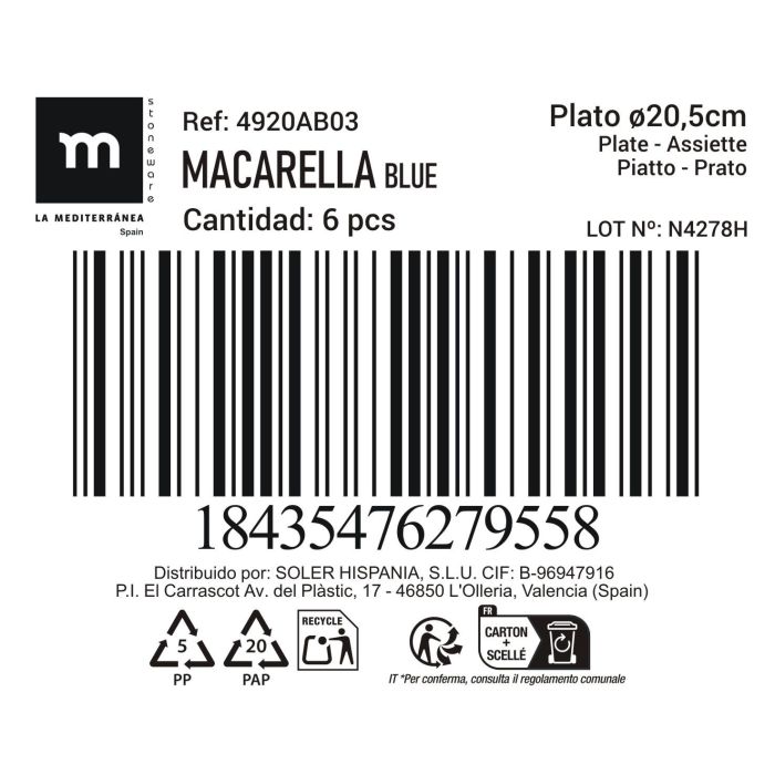 Plato Macarella Blue 20.5 cm - Inde (24 Unidades) 2 Plato Macarella Blue 20.5 cm - Inde (24 Unidades) 2