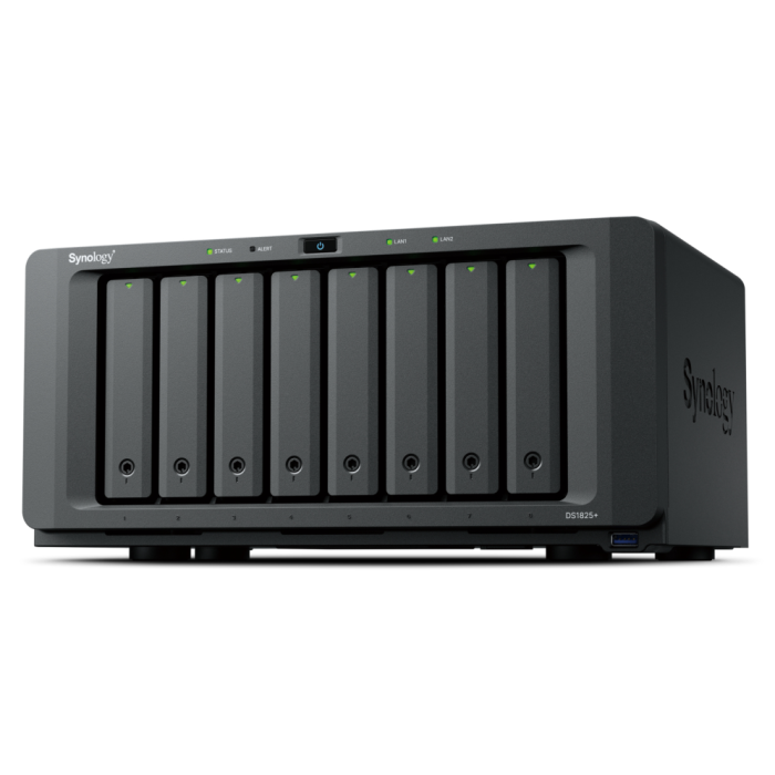 Synology DiskStation DS1825+ NAS, servidor de almacenamiento Ryzen Embedded V1500B, 8 GB DDR4, 0 TB, ideal para hogar/oficina