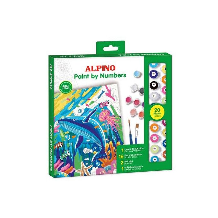 Alpino Pintura Acrílica Pinta Por Números Ocean Kit 20x24 cm con 16 Colores y 2 Pinceles