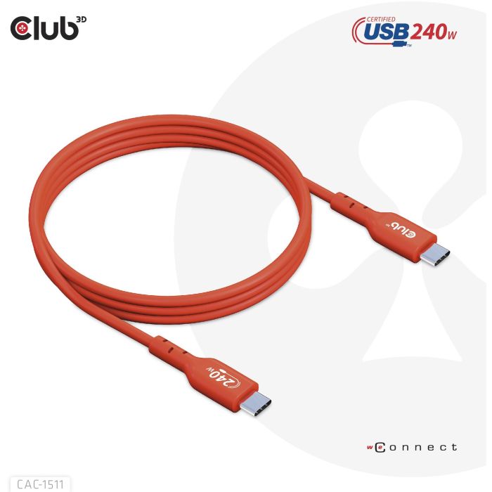 Club3D Kabel USB 2 Typ C PD 240W / 480Mb 1m St/St 11 Club3D Kabel USB 2 Typ C PD 240W / 480Mb 1m St/St 11