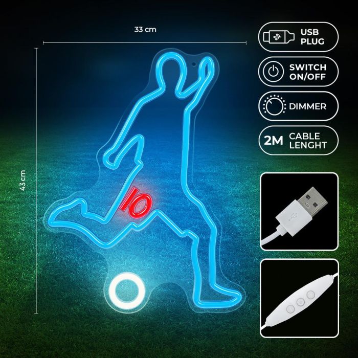 Forever Neon Footballer Plexi LED - Lámpara de pared con luz de neón blanca, regulador de intensidad y alimentación USB, diseño decorativo moderno