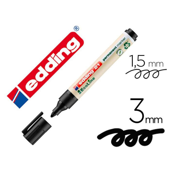 Rotulador Edding 21 Marcador Permanente Ecoline 90% Reciclado Color Negro Punta Redonda 1,5-3 mm Recargable 10 unidades